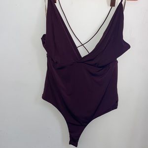 Burgundy back strap body suit